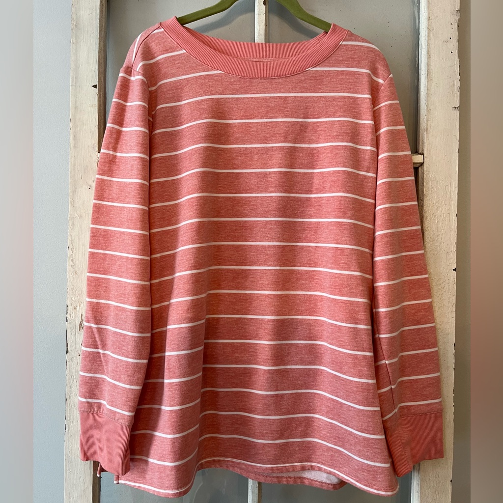 Croft & Barrow Women's (L) Peach & White Long Sleeve Top
